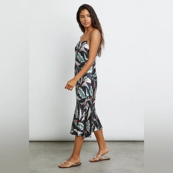 Rails / Mina Dress slip black leaf floral midi silky Paradiso XS